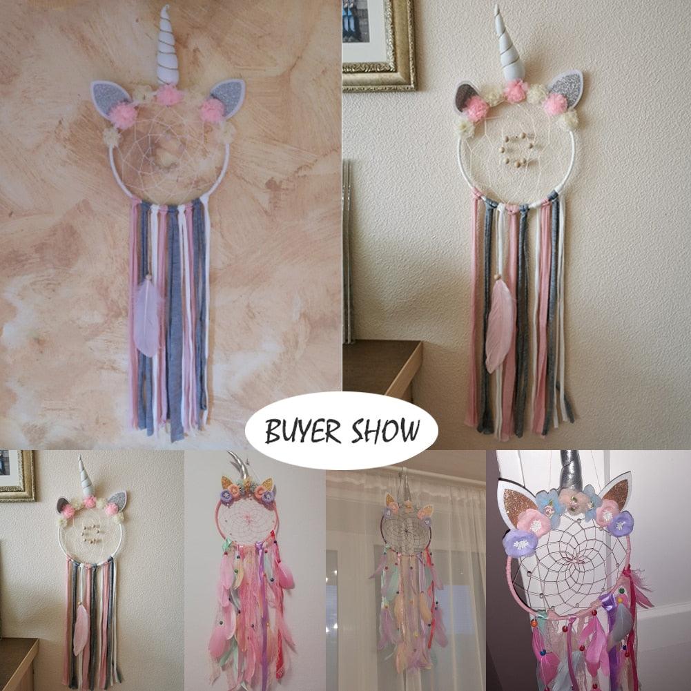 Handmade  Dream Catchers Flower For Kids Unicorn Dream Catcher Ornament  Feather Wall Decor For Girls Bedroom Flower Wall Hanging Decoration Flower Dream Catcher