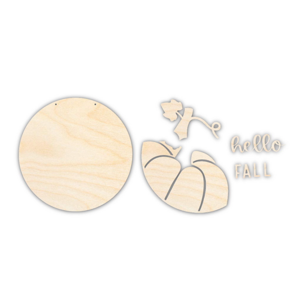 Unfinished Wood Hello Fall Pumpkin Door Sign Kit | Wood Craft Cutouts | 1/4" Thick |