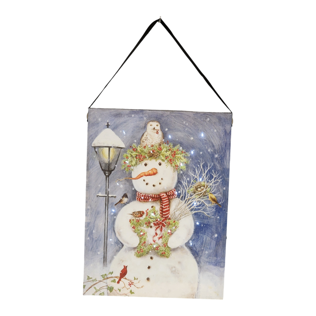 Fiber Optic Lighted Canvas Art - Lamppost Snowman