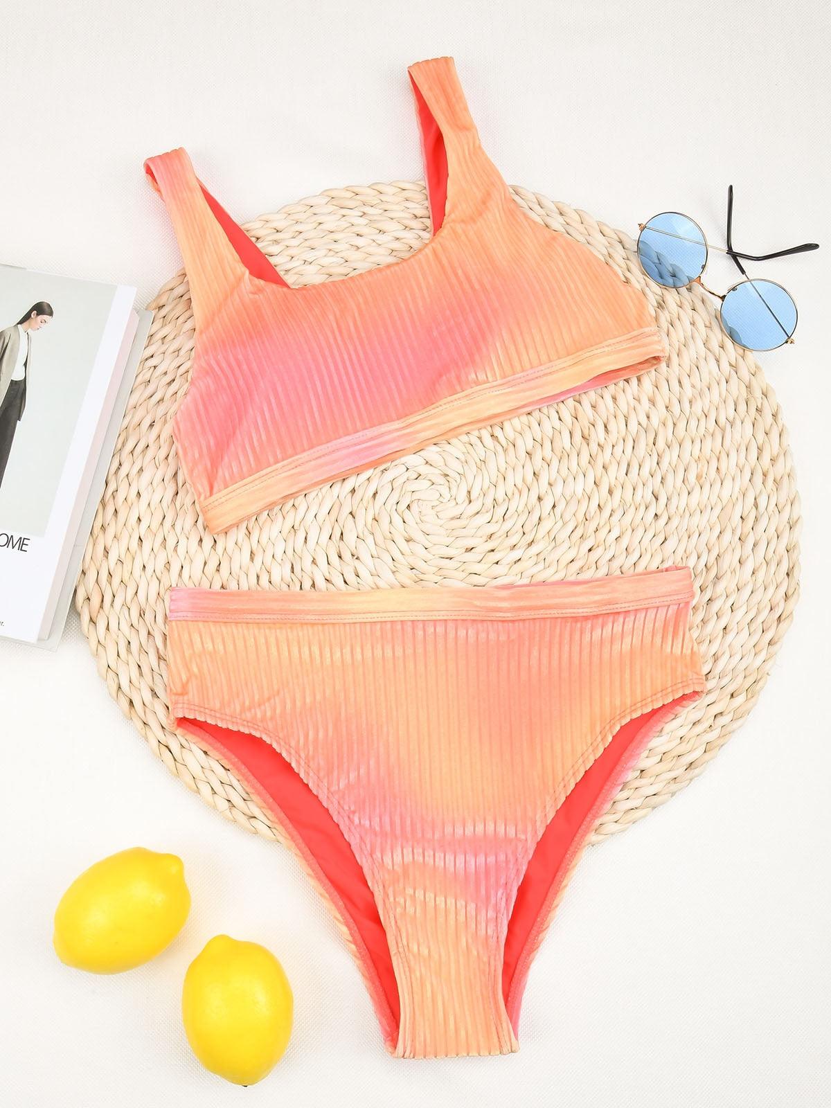 High Waist Bikinis Women Swimsuit Women High Waist Bikini Set Sports Bright Color Swimsuit Scoop Neck Cute Bathing Suit Swimwear Female Push Up Bikini Set Bathing Suit For Women