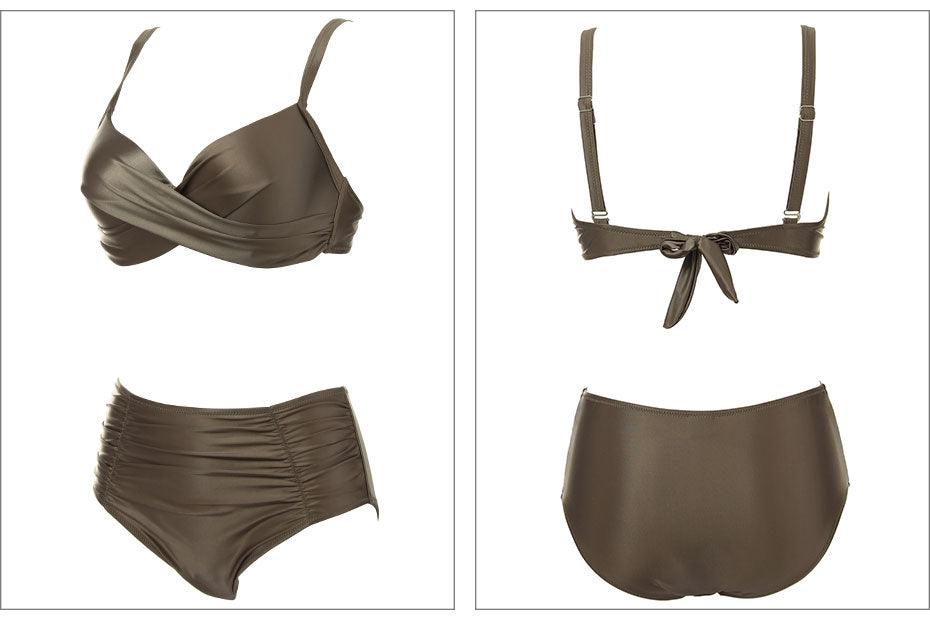High Waist Bikinis Women Swimwear Summer Solid Color High-Grade Fabric Bikini Set Women's High Waist Swimsuit 2 Piece Bathing Suits Bikini Plus Size Swimwear Bathing Suit