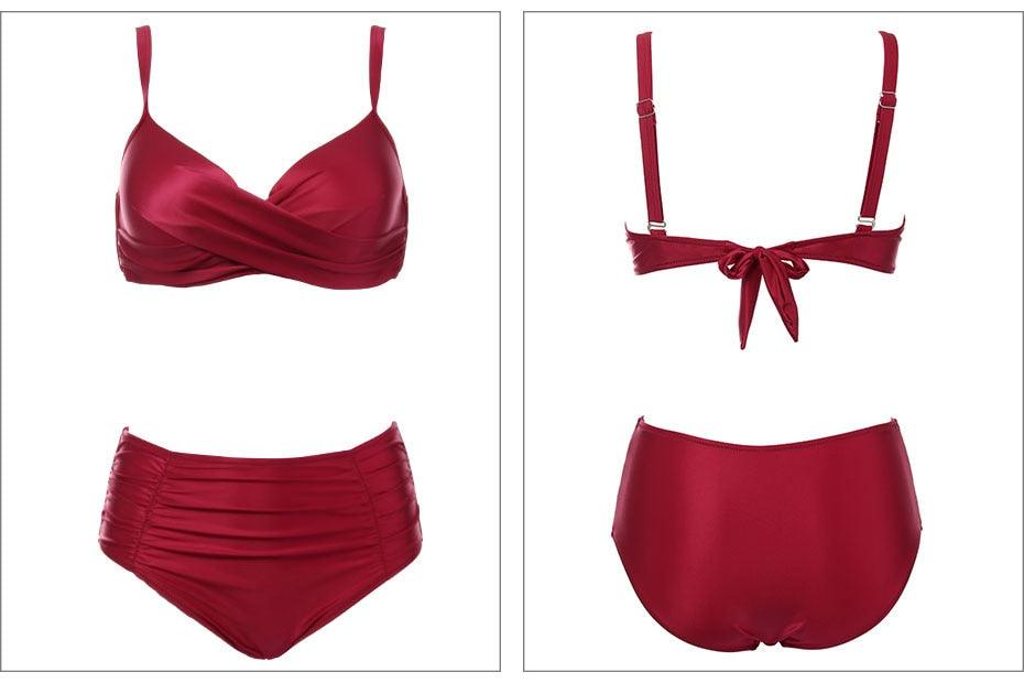 High Waist Bikinis Women Swimwear Summer Solid Color High-Grade Fabric Bikini Set Women's High Waist Swimsuit 2 Piece Bathing Suits Bikini Plus Size Swimwear Bathing Suit