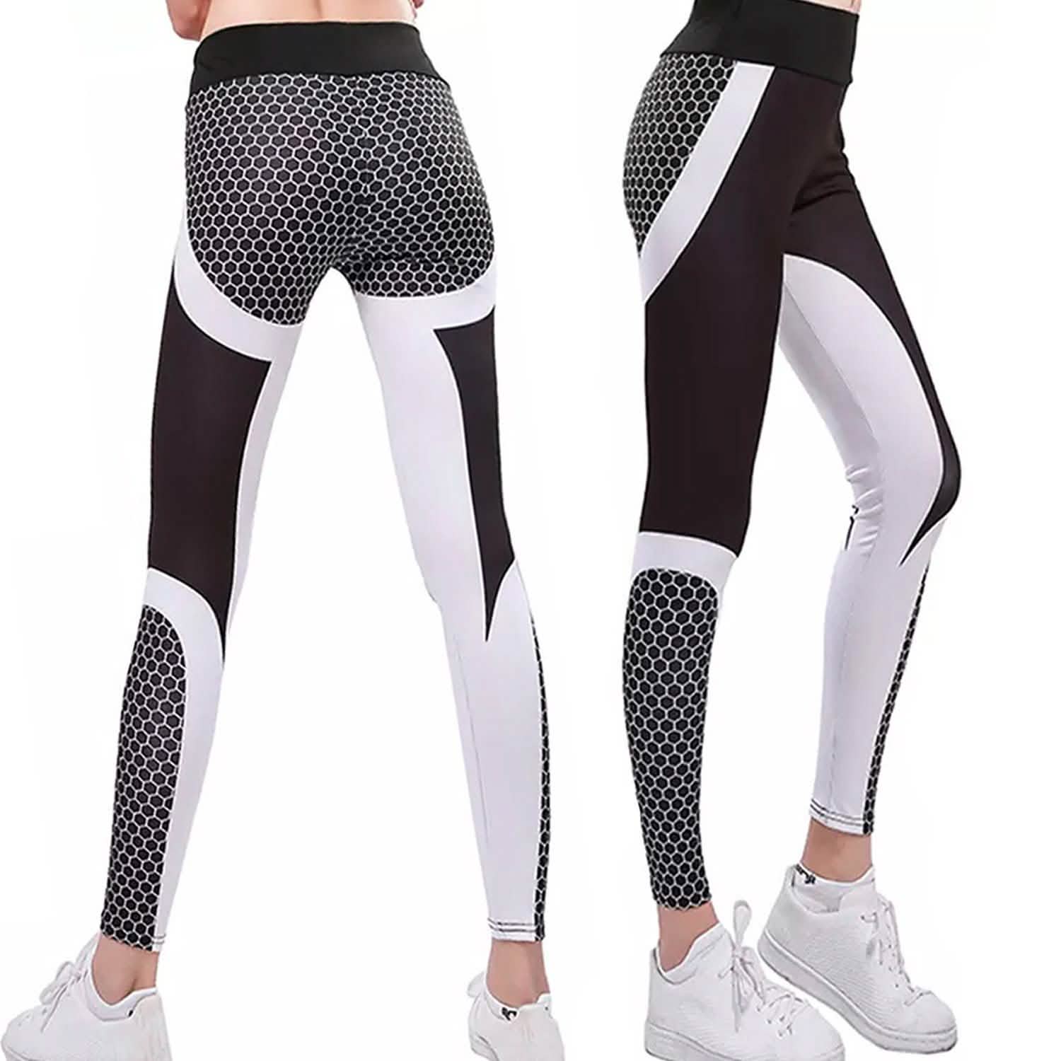 High-Waisted Honeycomb Design Ruched Workouts Fitness Yoga Gym Leggings Pants
