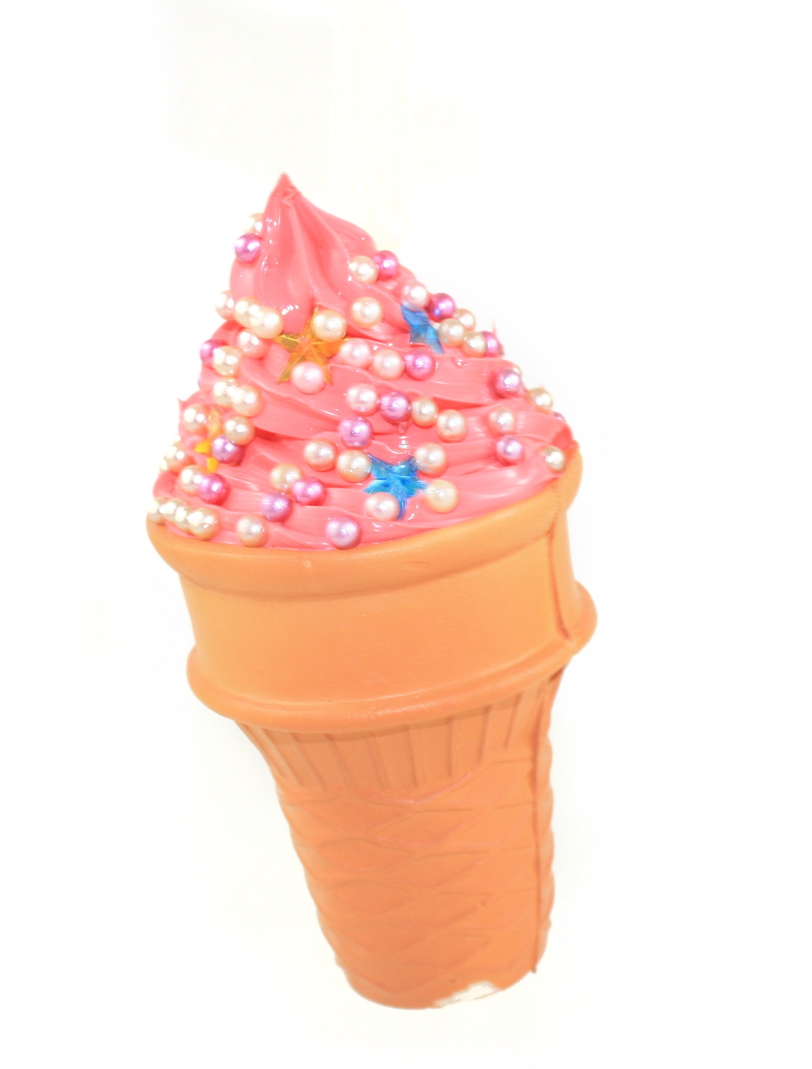Foam Ice Cream Cone Ornament - Raspberry with Pearls  And  Stars