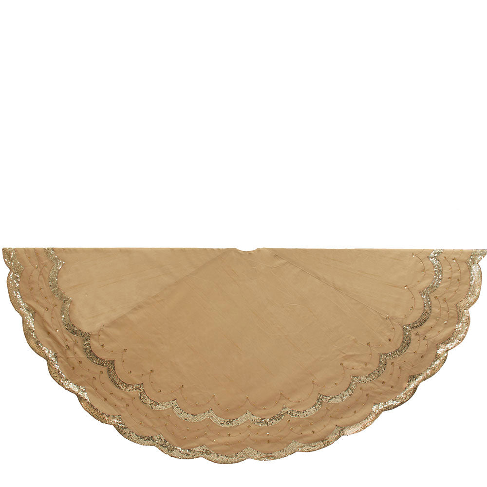 72-Inch Gold with Sequins Scalloped Embroidered Tree Skirt