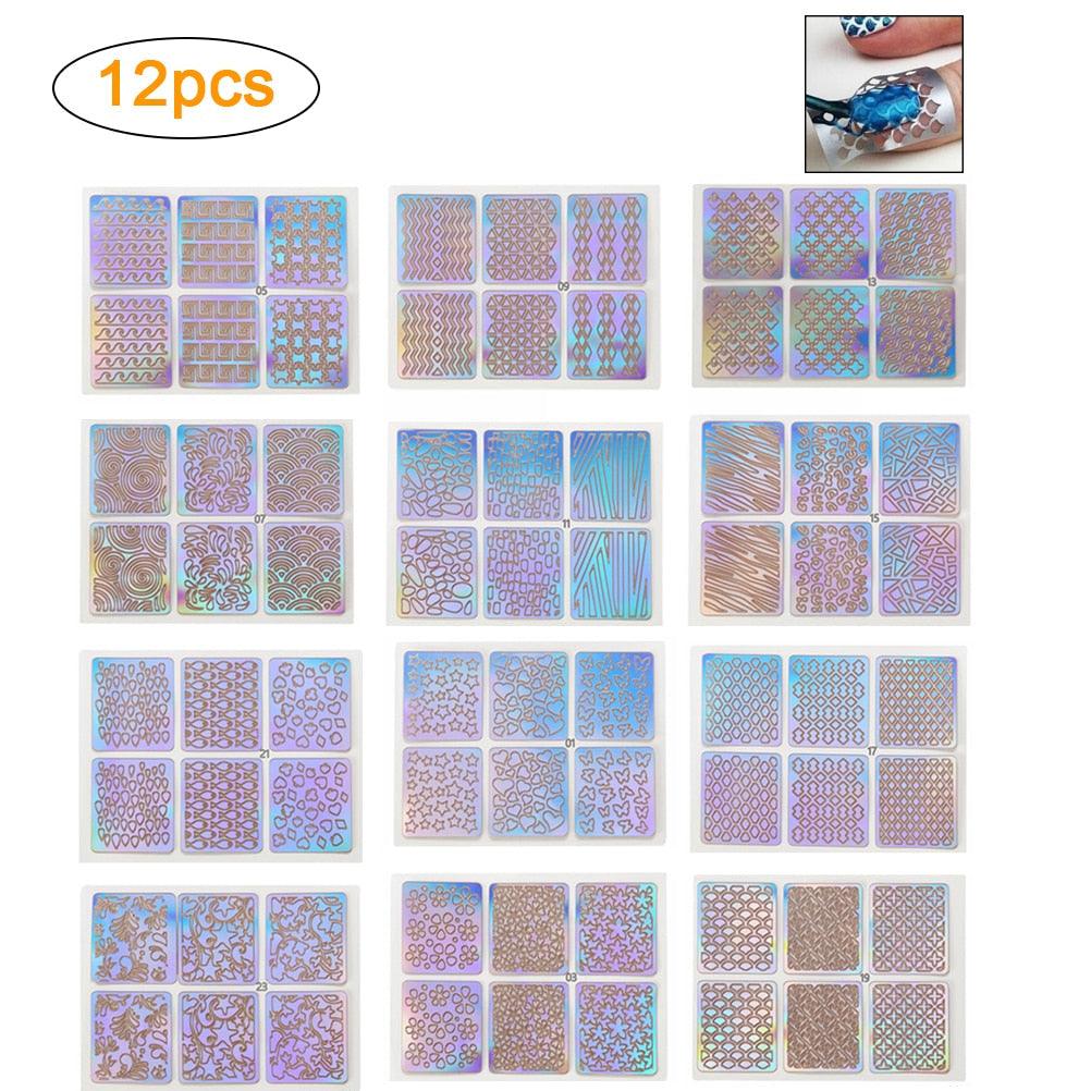 Hollow Nail Sticker Stylish Self-adhesive Manicure Sticker Nail Art Accessory 3D Christmas Nail Art Decoration Stickers Decoration New Gold Nail Transfer Foils for Nail Arts Nails Supply Holographic Effect Nail Art Foil Stickers Holographic Nail Art