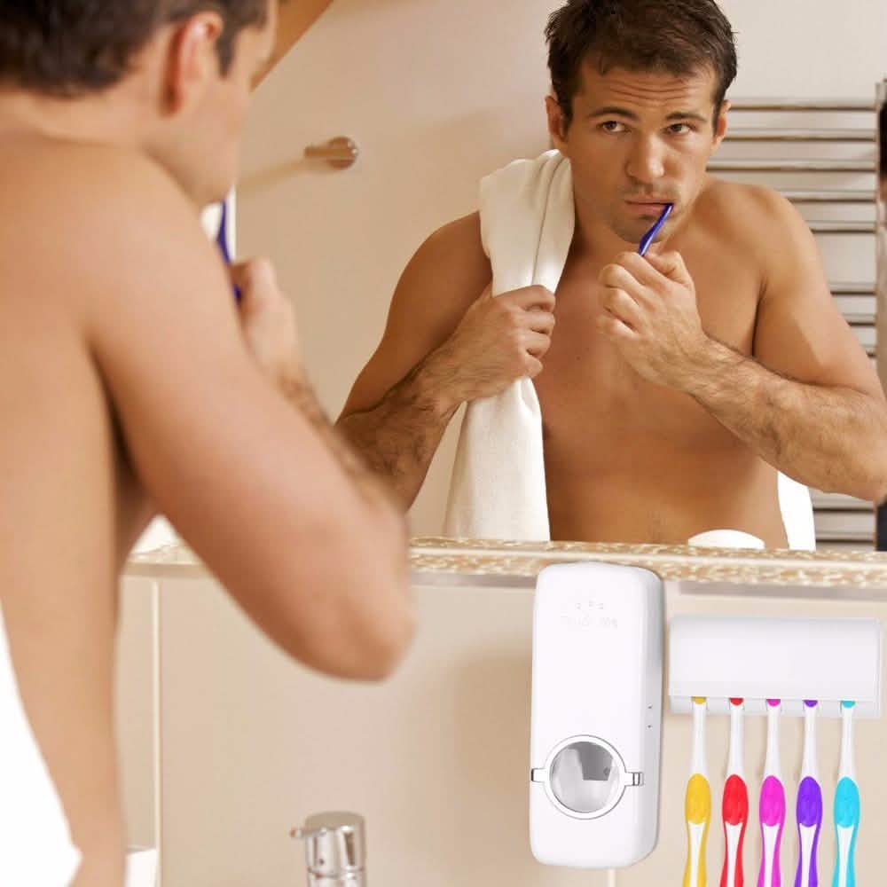 Home Automatic Toothpaste Dispenser + 5 Toothbrush Holder Set