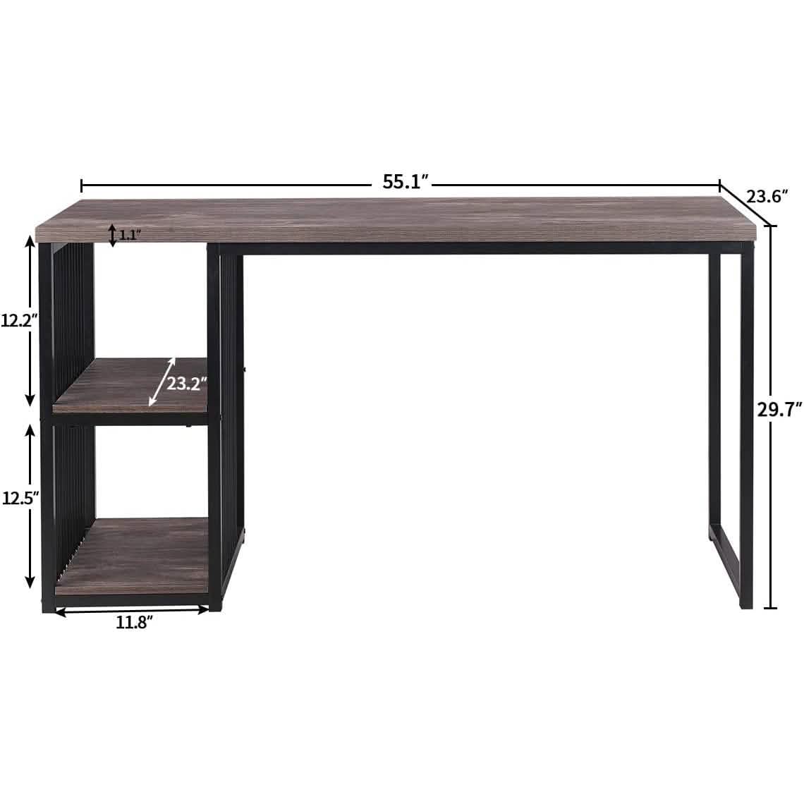 Home Office Computer Desk with 2 Open Storage Shelves