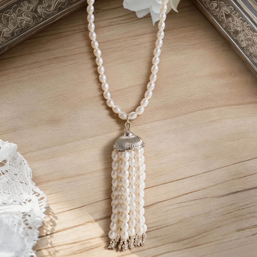 Light Luxury French Vintage Pearl Tassel Necklace