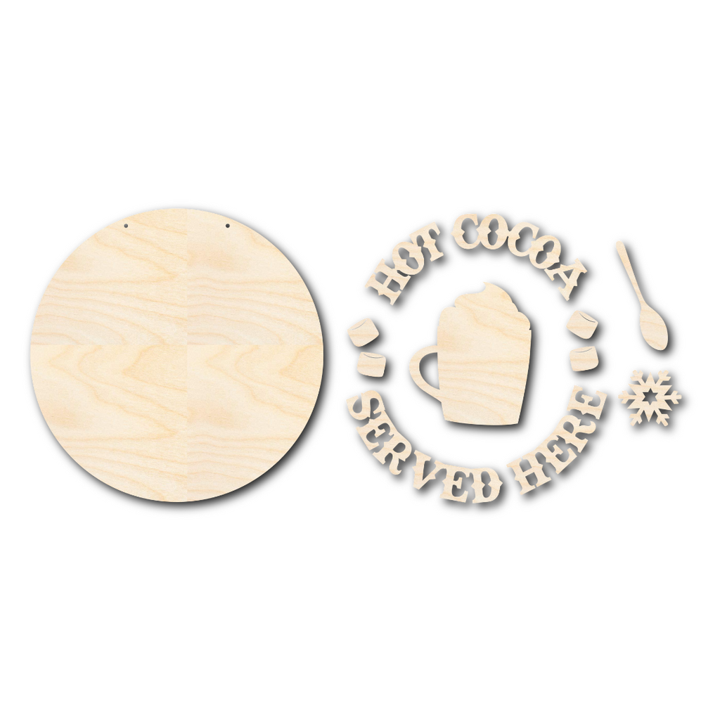 Unfinished Wood Hot Cocoa Door Sign Kit | Wood Craft Cutouts | 1/4" Thick |