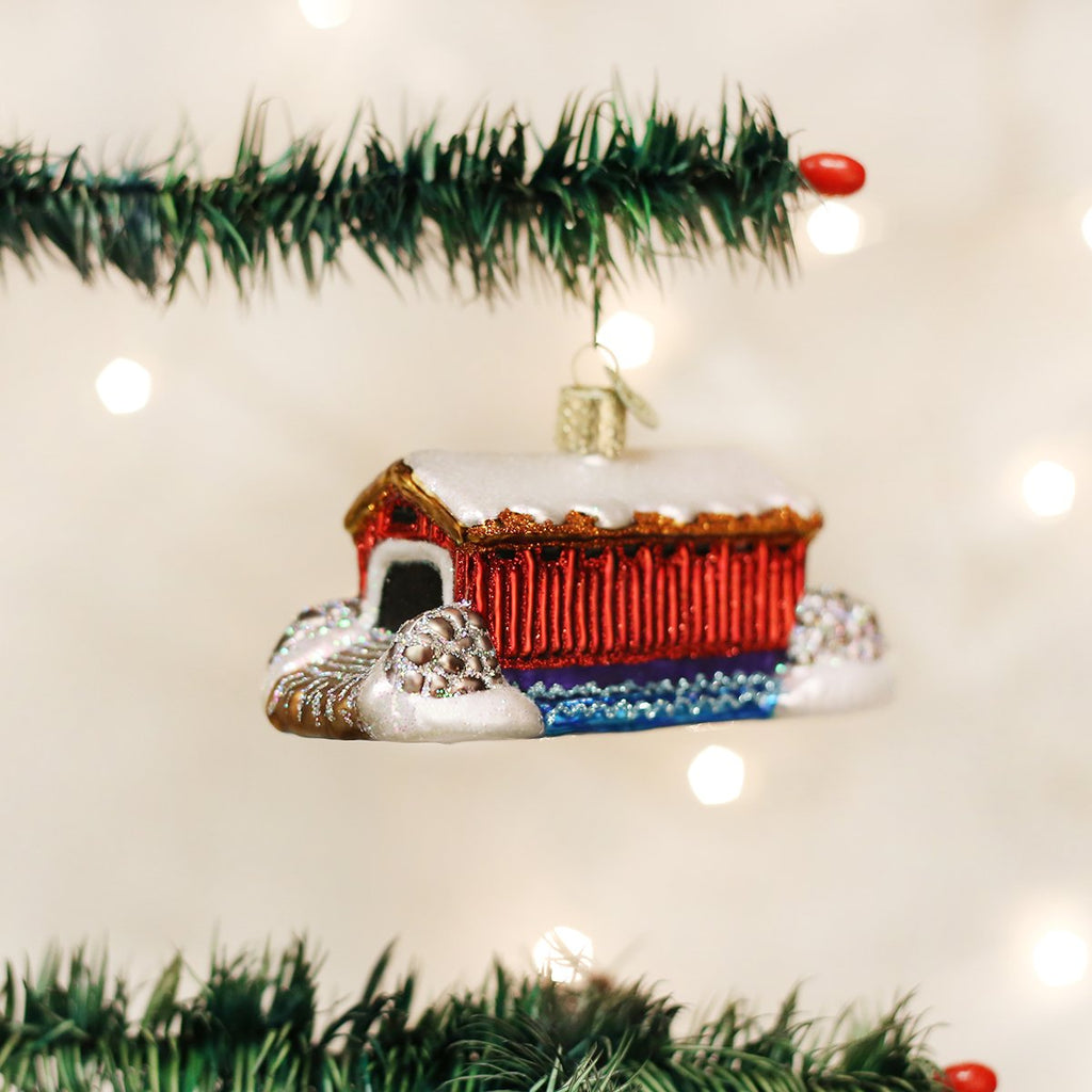 Covered Bridge Glass Blown Ornament