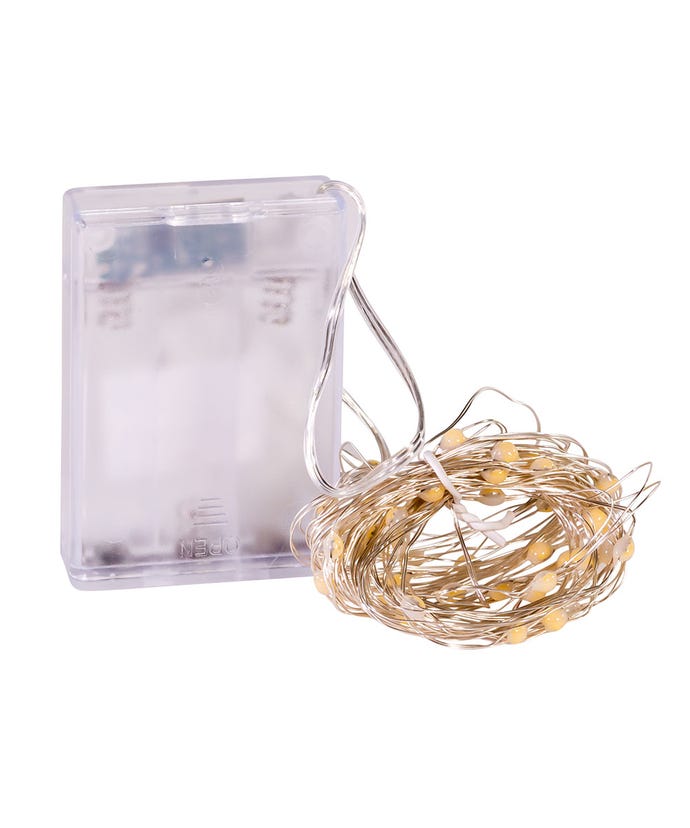 50-Light Battery-Operated Warm White Superbright LED Light Set - Silver Wire