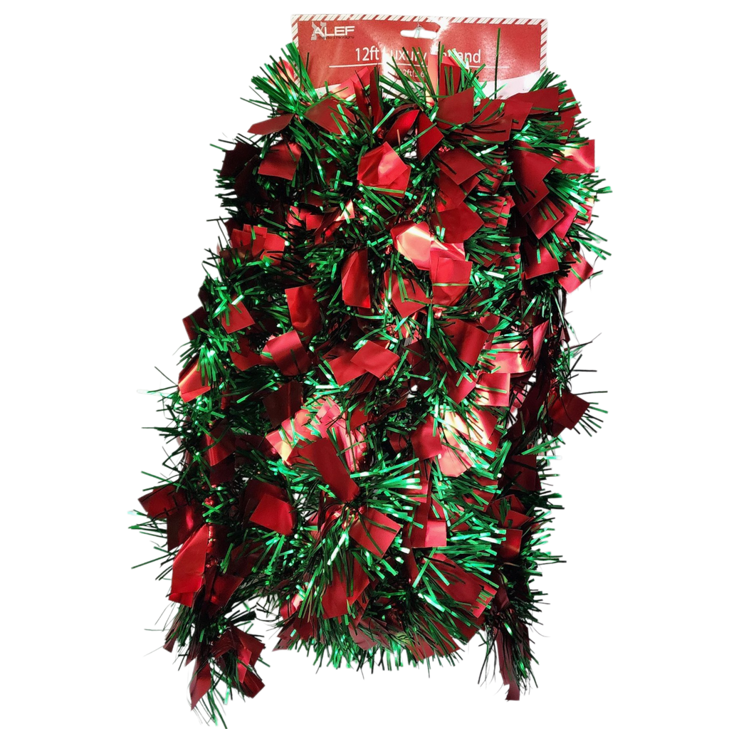 12 foot 4 Ply Luxury Matte Tinsel Garland - Red/Green