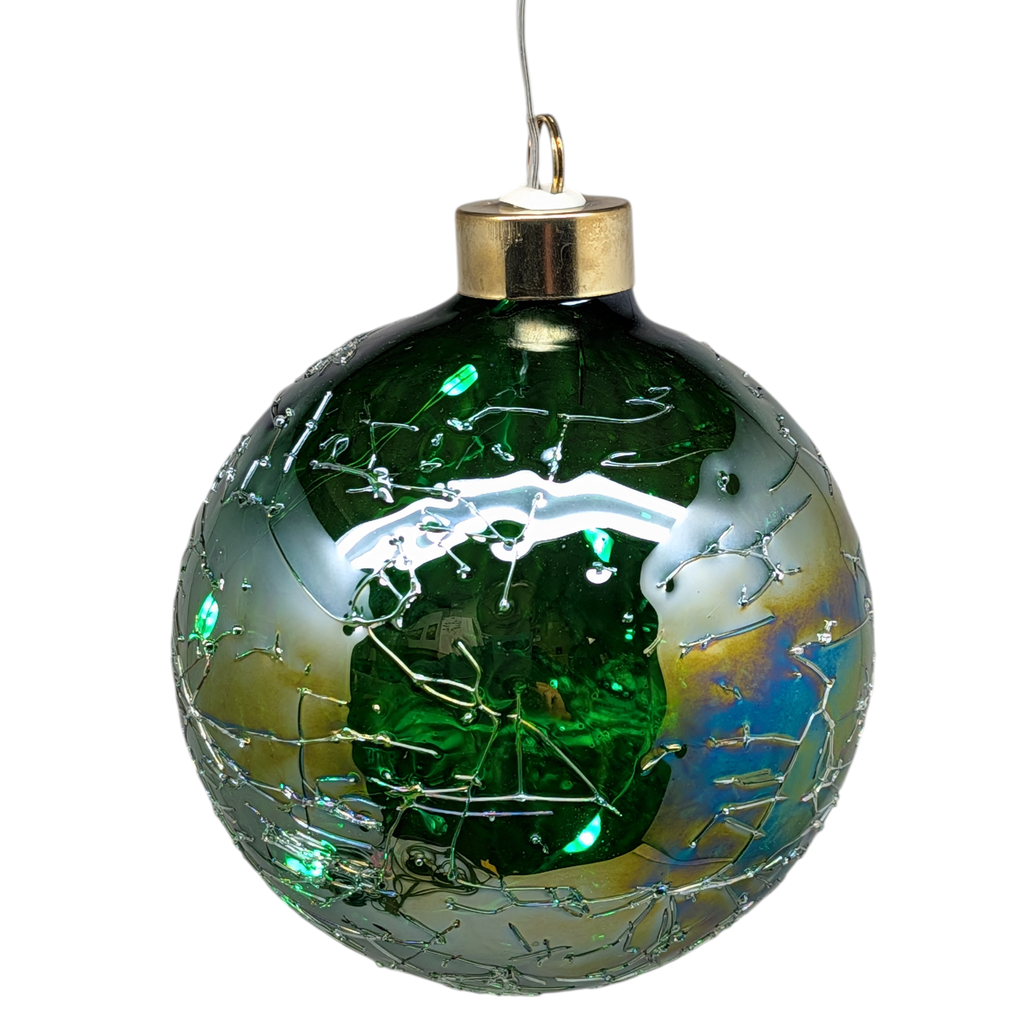 100MM USB Lighted Glass Ball Ornament - Green