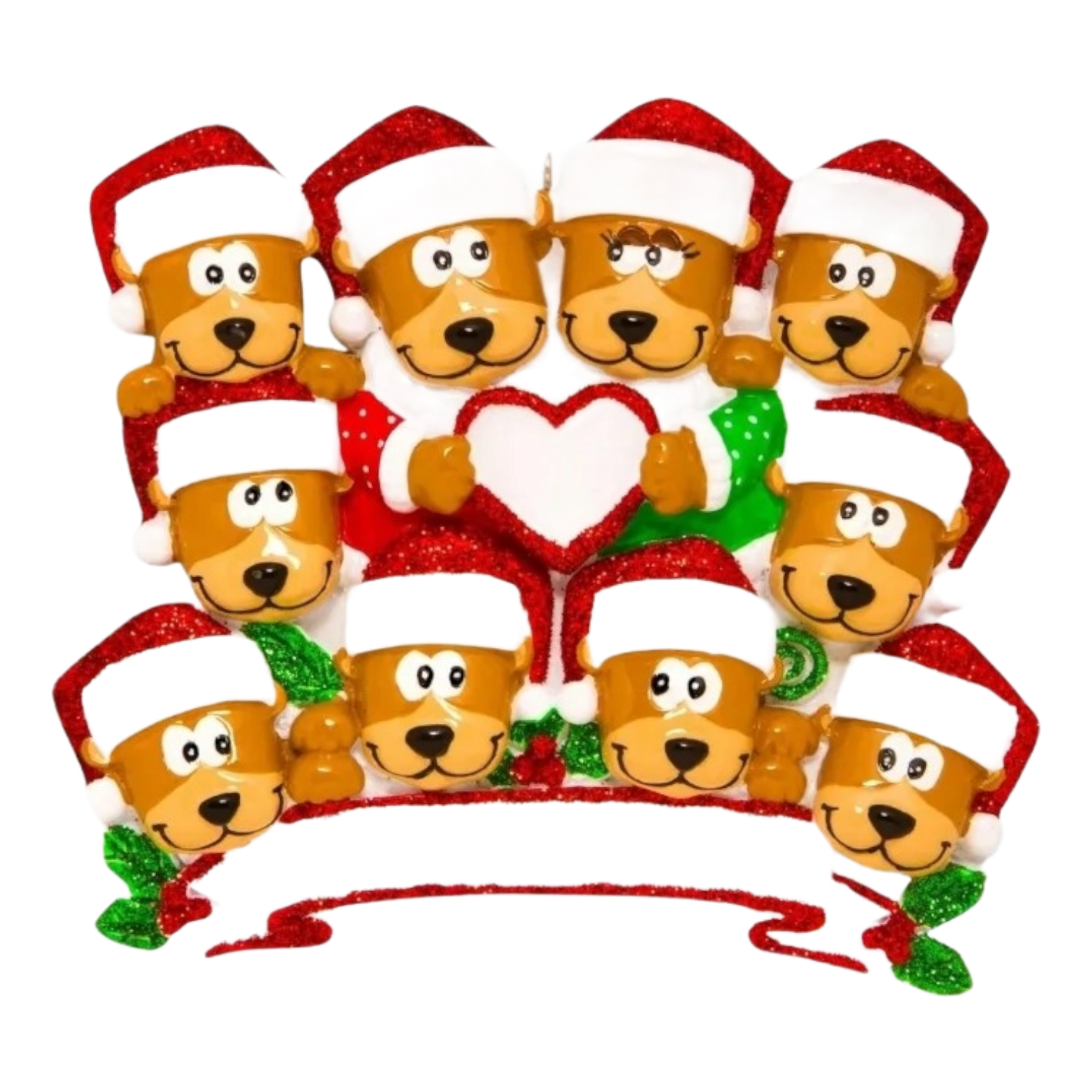 Brown Bear Family With Heart - Family of 10 - Ornament