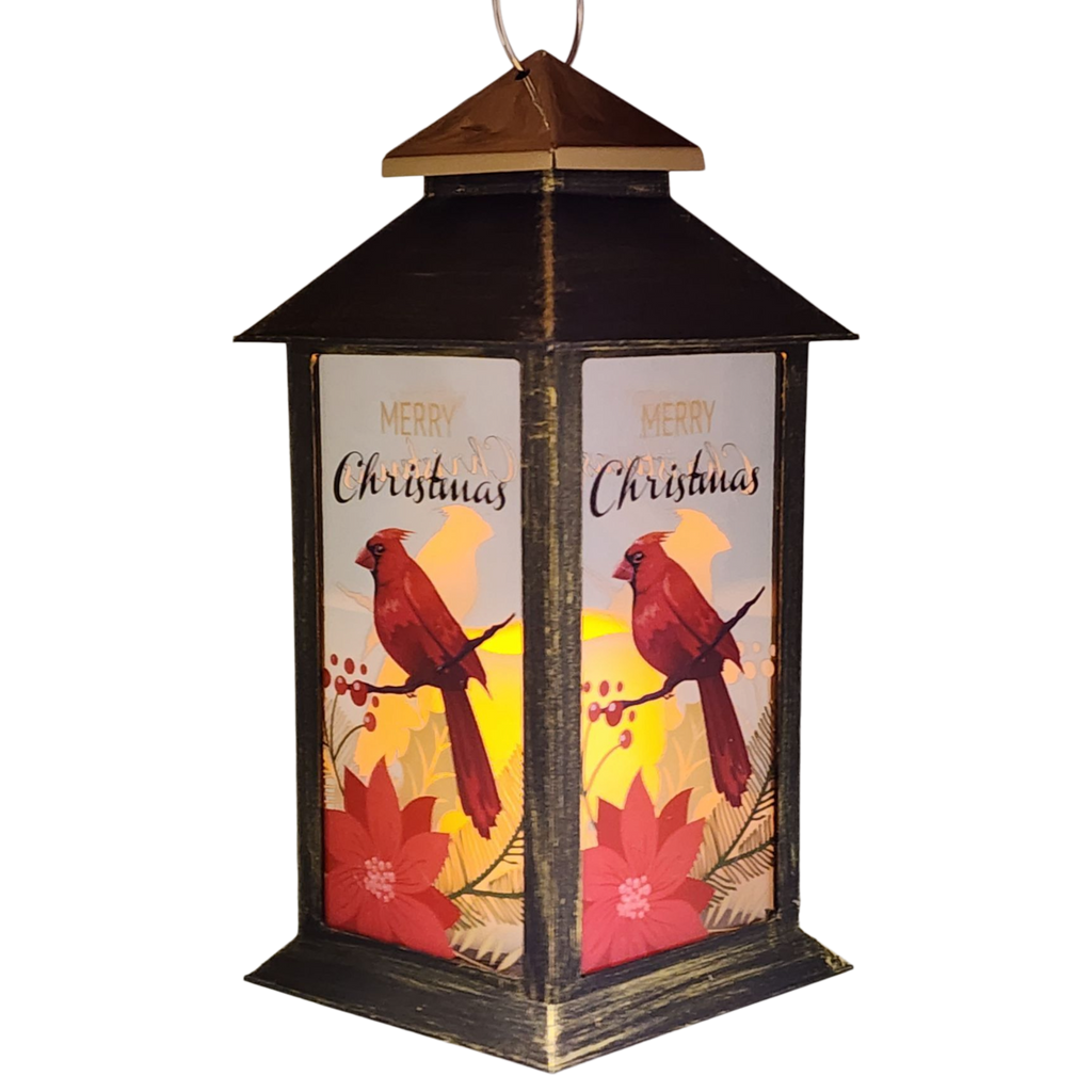 Christmas Cardinal Lantern with LED Candle - Merry Christmas