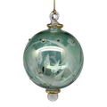 Etched Blown Glass Ball with Crystal Accents - Green