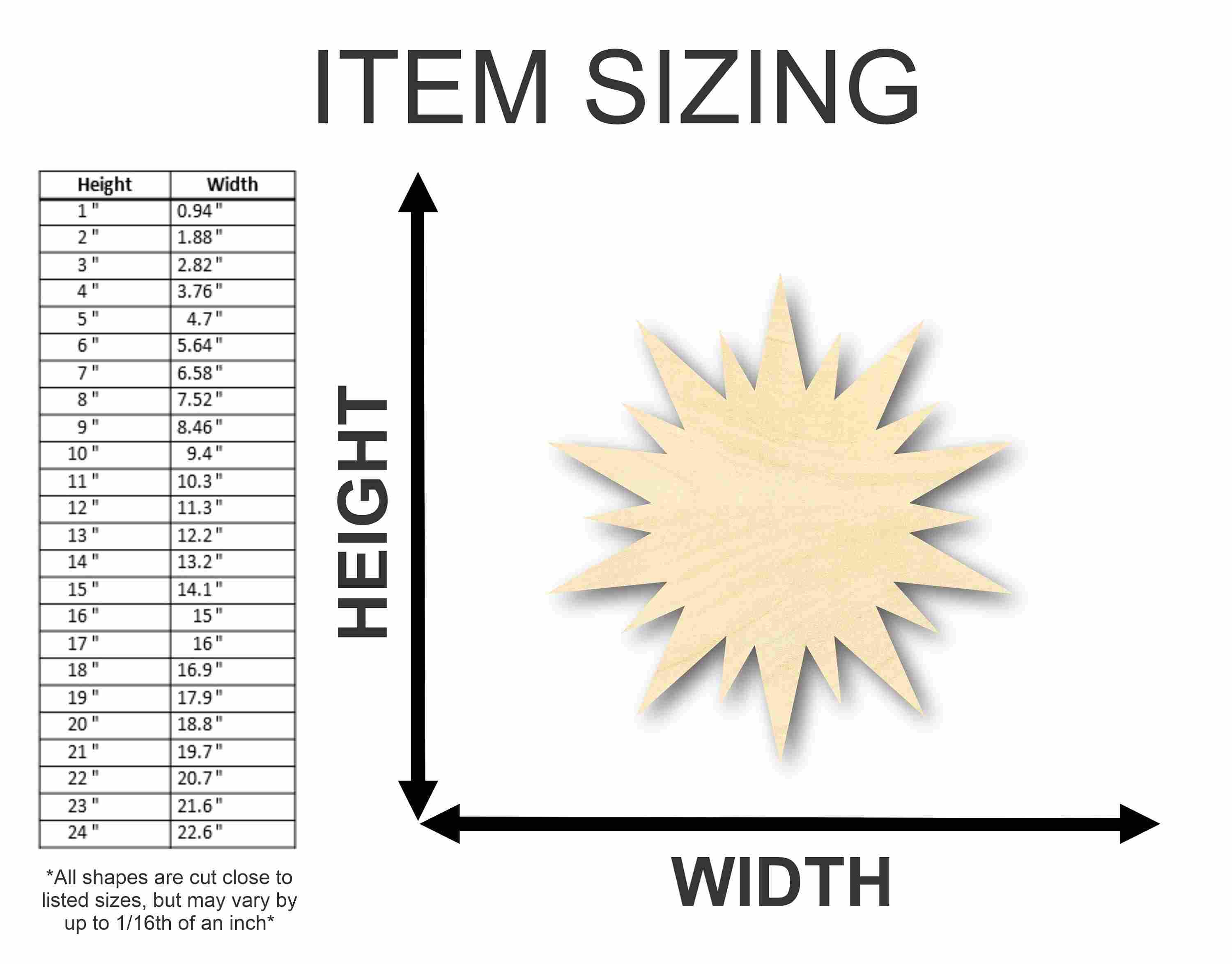 Unfinished Wood Sun Star Shape - Space - Nursery - Craft - up to 46"  DIY