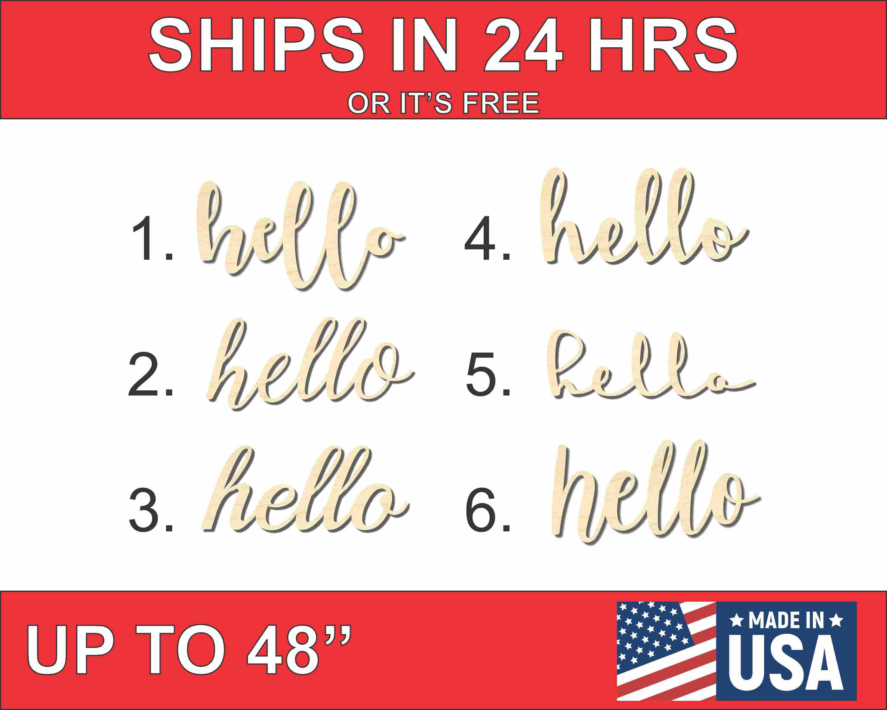 Unfinished Wood Hello Cutout up to 48" Wide - Home Decor DIY