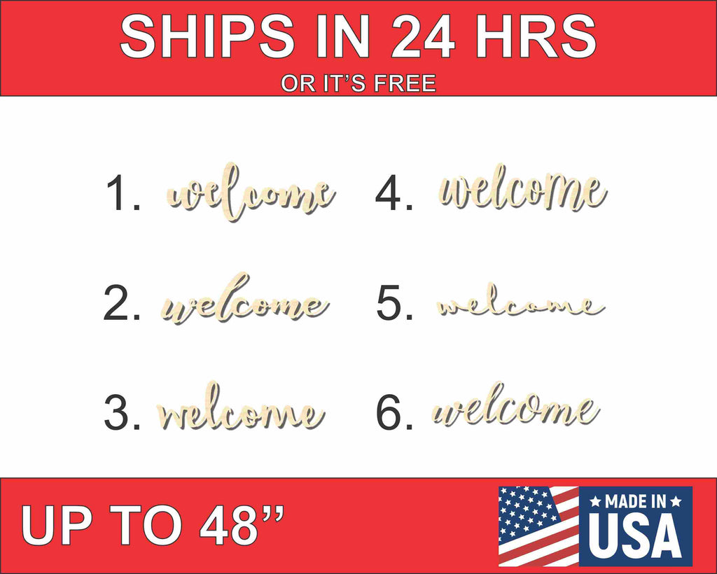 Unfinished Wood Welcome Cutout up to 48" Wide - Home Decor DIY