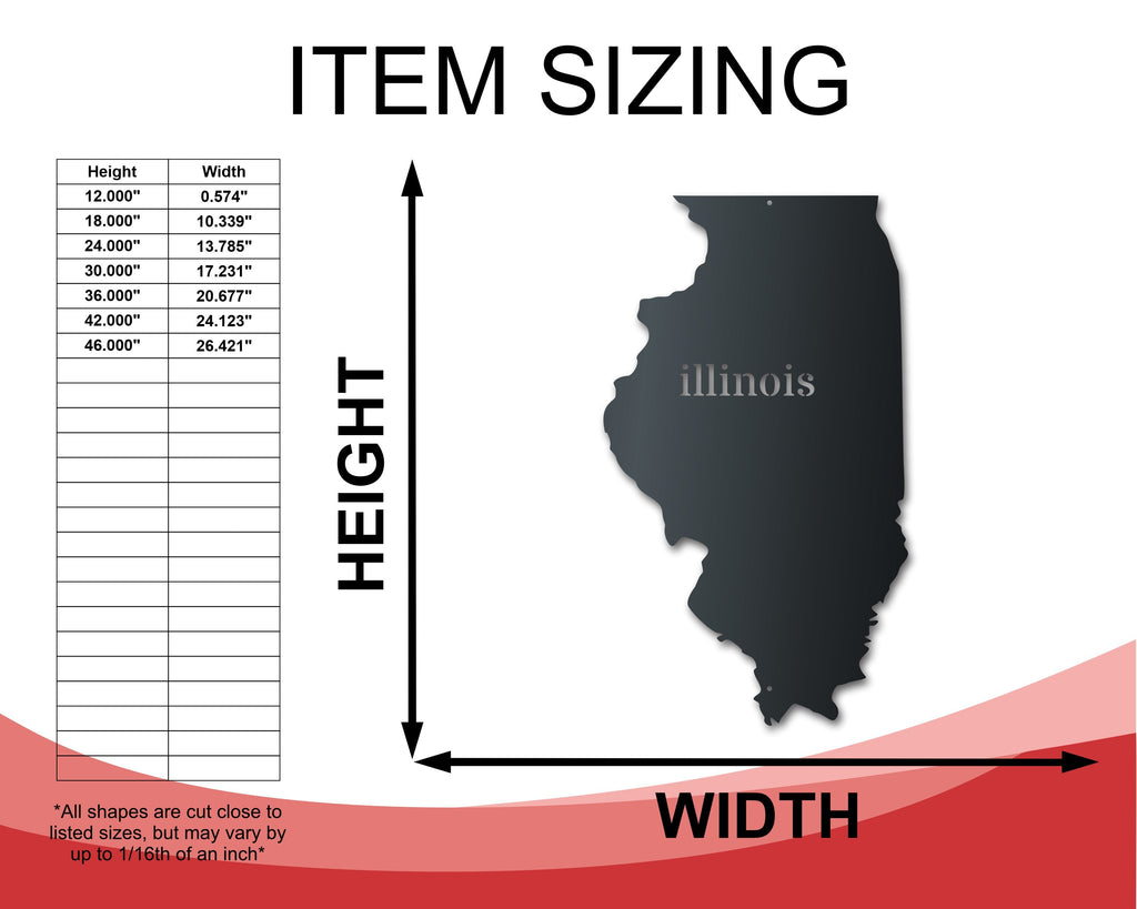 Metal Illinois Wall Art - Custom Metal US State Sign - 14 Color Options
