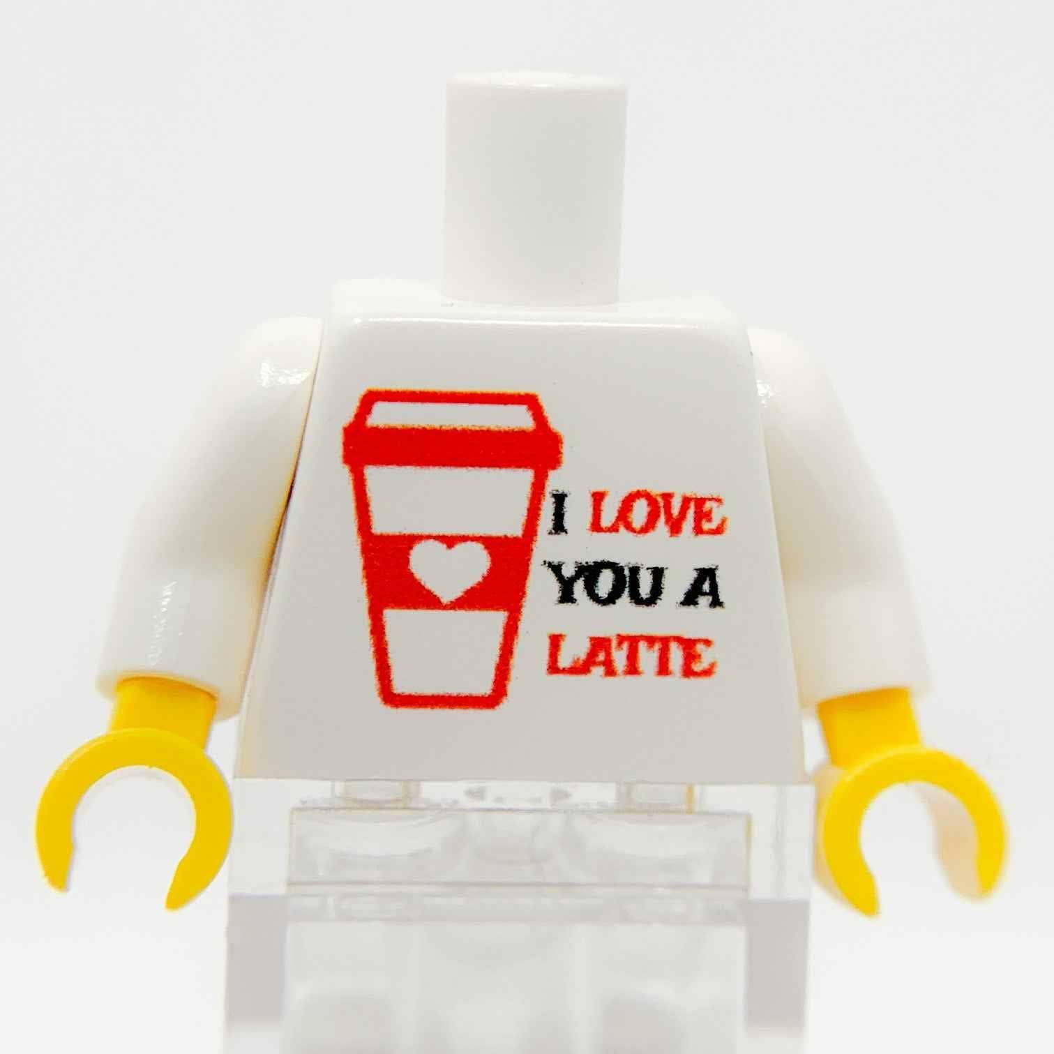 Printed "I Love You A Latte" Minifig Torso made using LEGO parts - B3 Customs