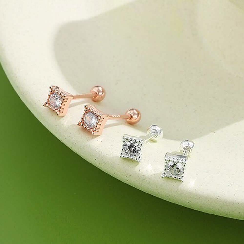 INALIS Square Shape 925 Sterling Silver Small Stud Earrings