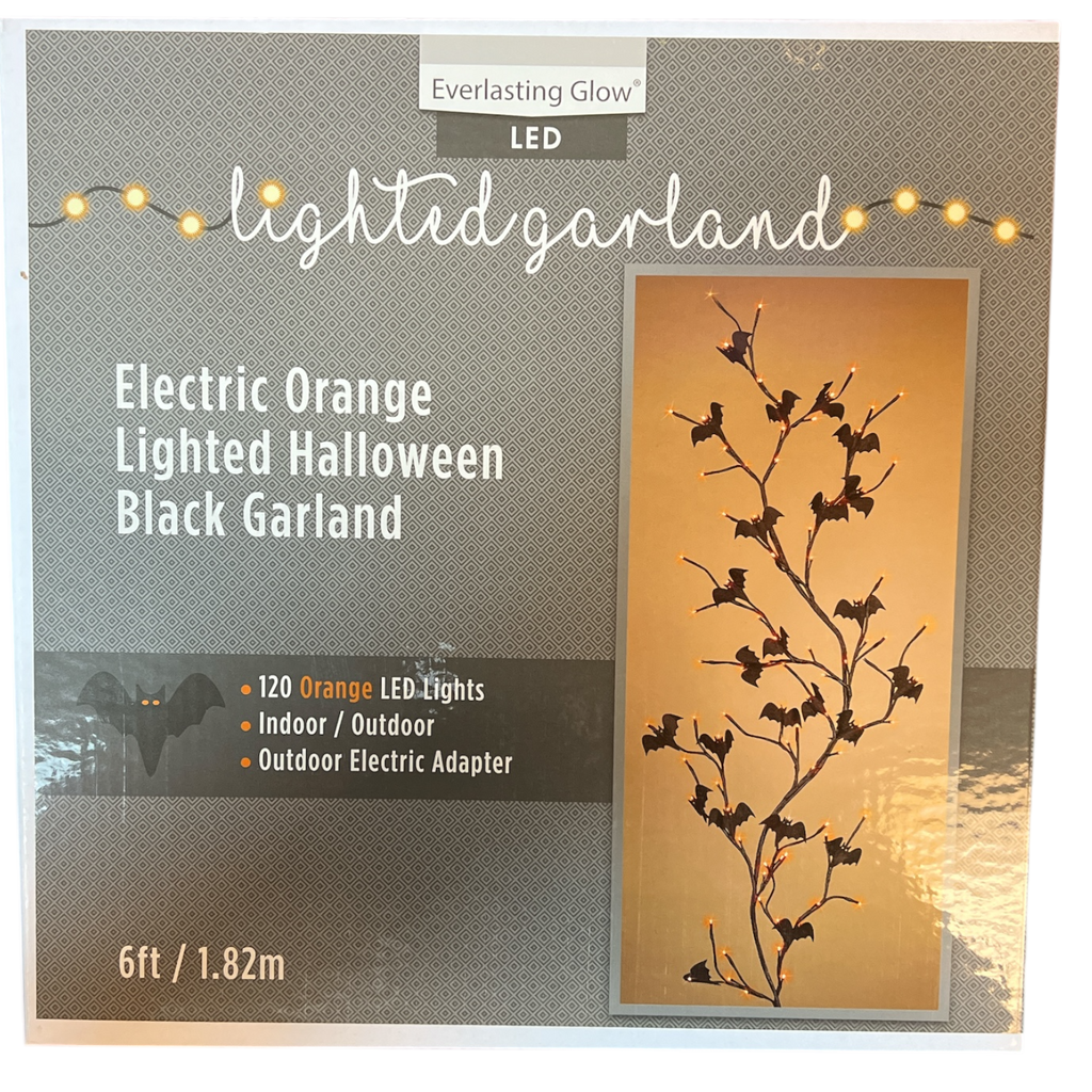 Orange Lighted Halloween Black Garland