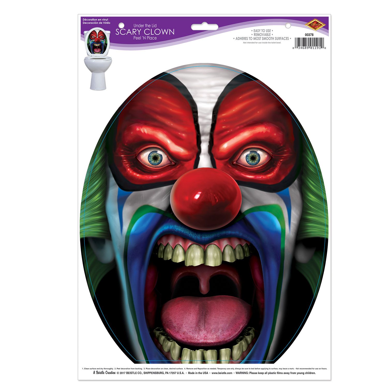 Under The Lid Scary Clown Peel and Place