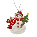 Wood and Fur Snowman Ornament - Holding a Tree
