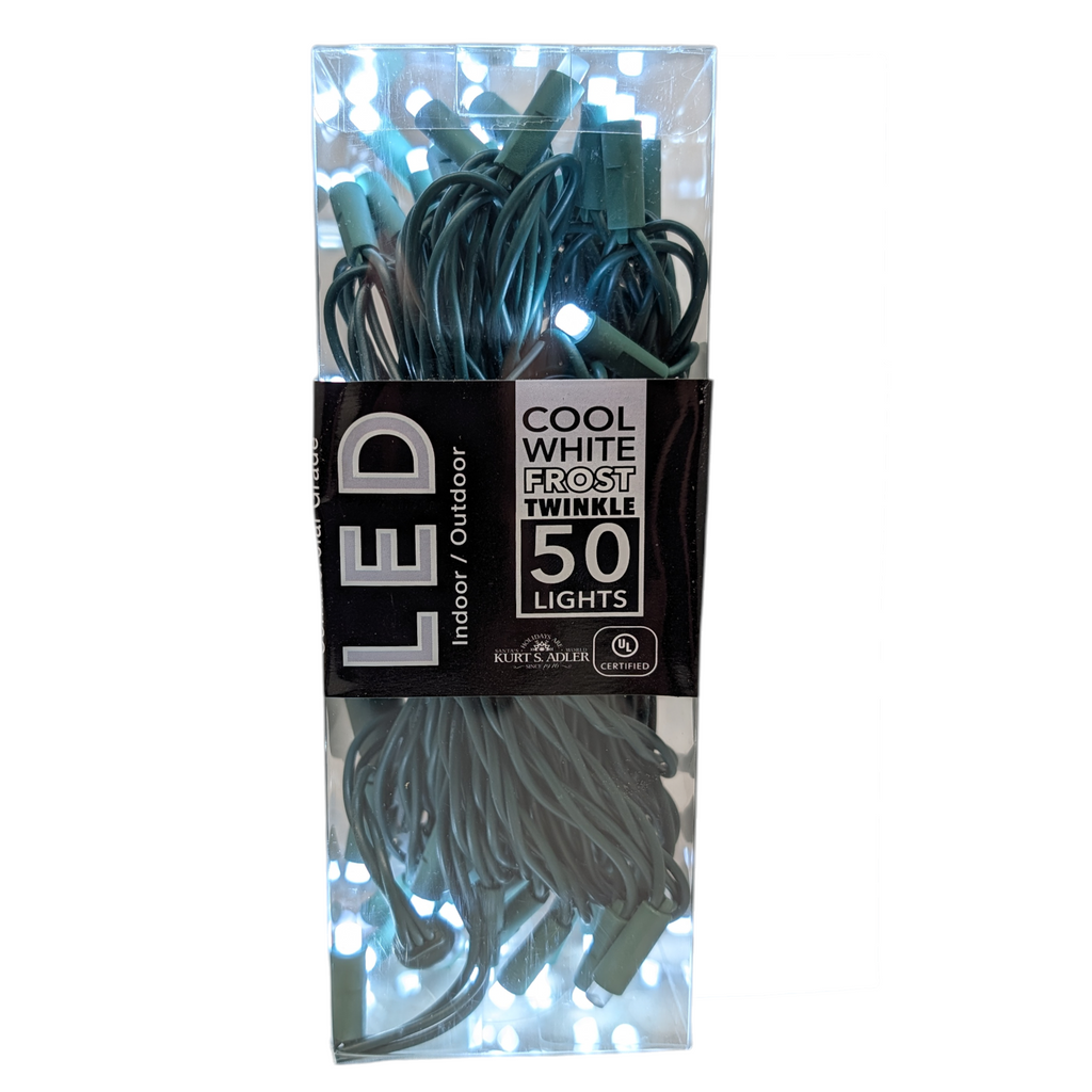 50-Light 5MM Cool White Frosted Twinkle LED Green Wire Light Set