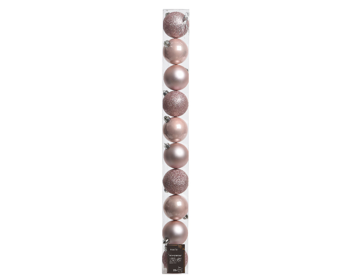 Elegant Assorted Shatterproof Ornaments - Set of 10 - Blush Pink