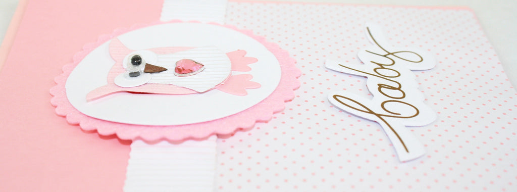 Handmade Embellished Welcome Baby Card - Pink Owl