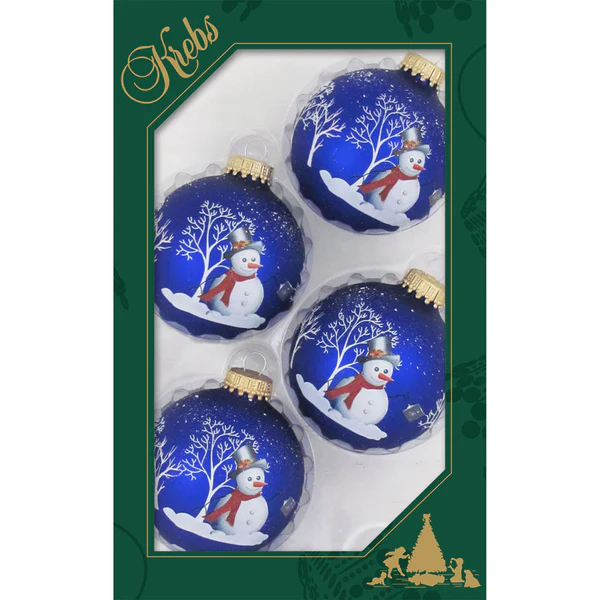Bell Ringer Snowman on Blue - Glass Ball Ornaments