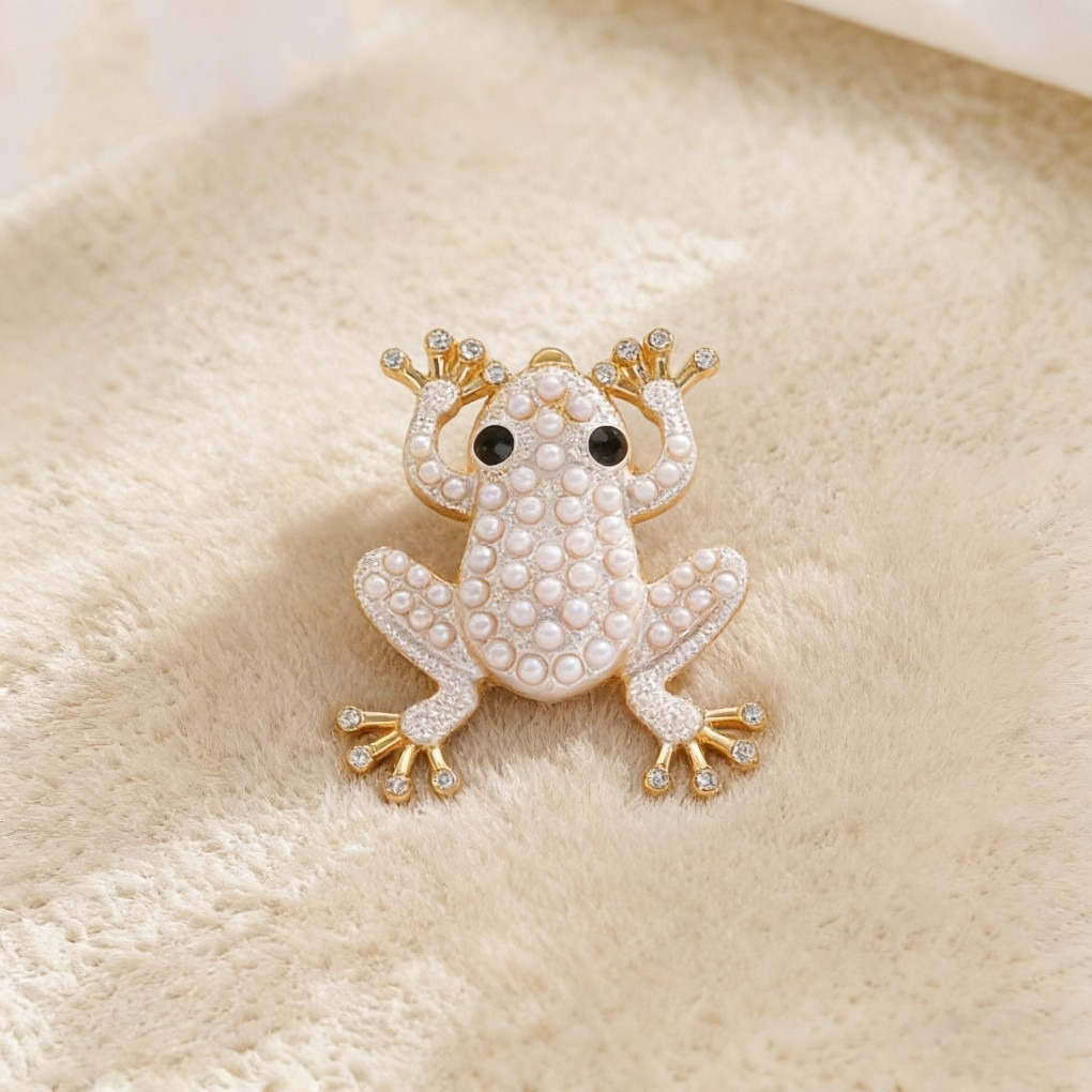 Trendy Frog Animal Earrings with Crystal & Pearl Accents