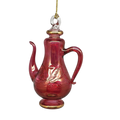 Tall Gold Etched Teapot Ornament - Red