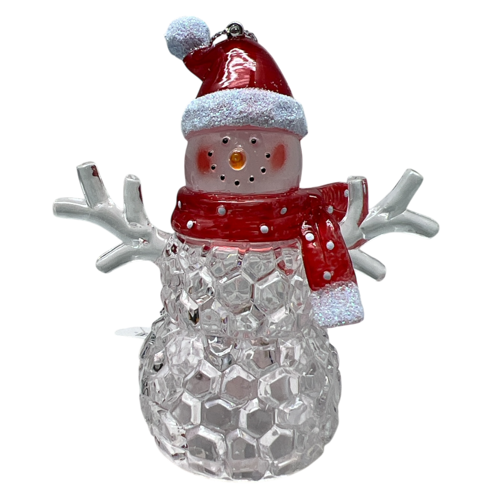 3.75"LED Snowman With Red Hat Ornament