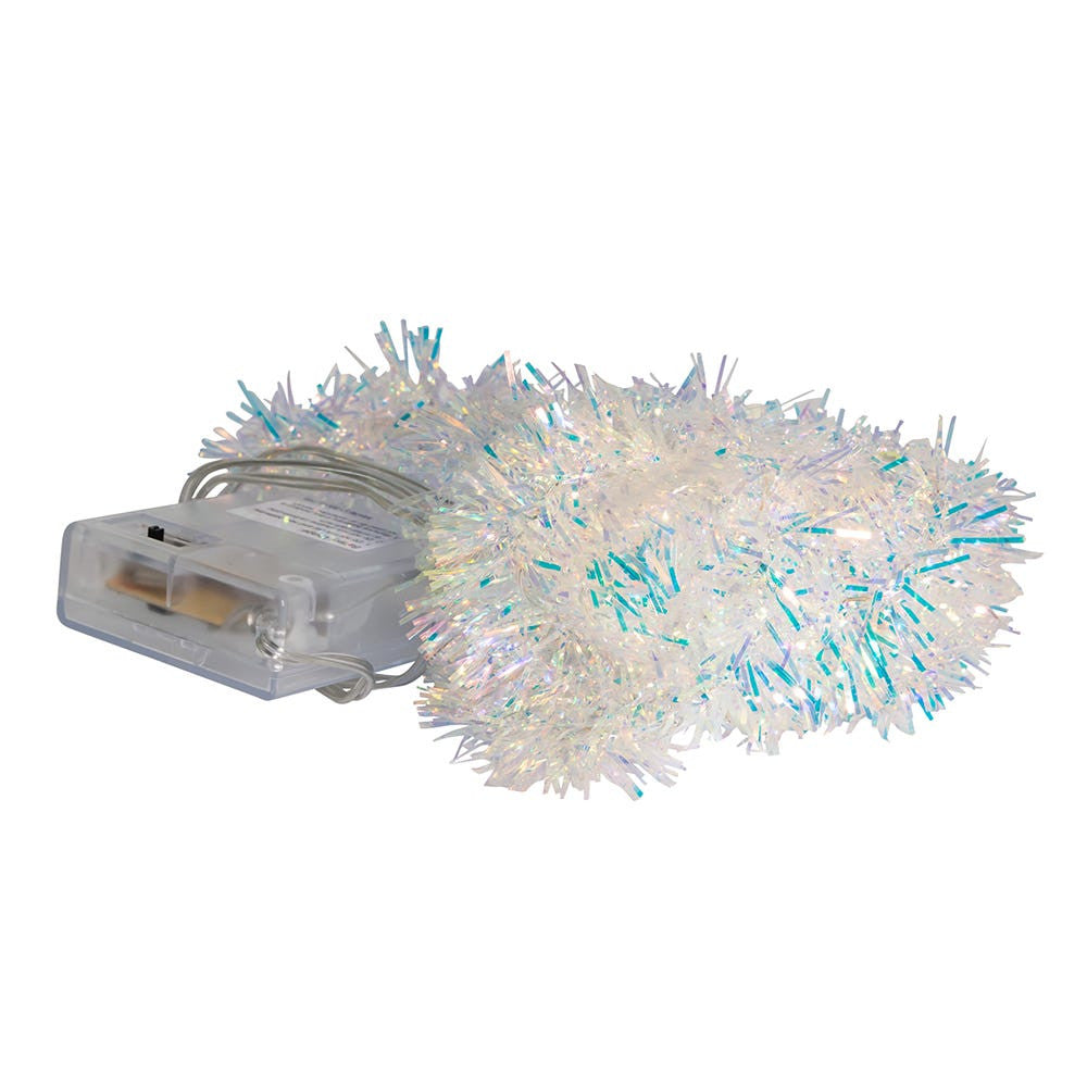 20-Light Battery-Operated Multicolored Superbright LED Silver Iridescent Tinsel