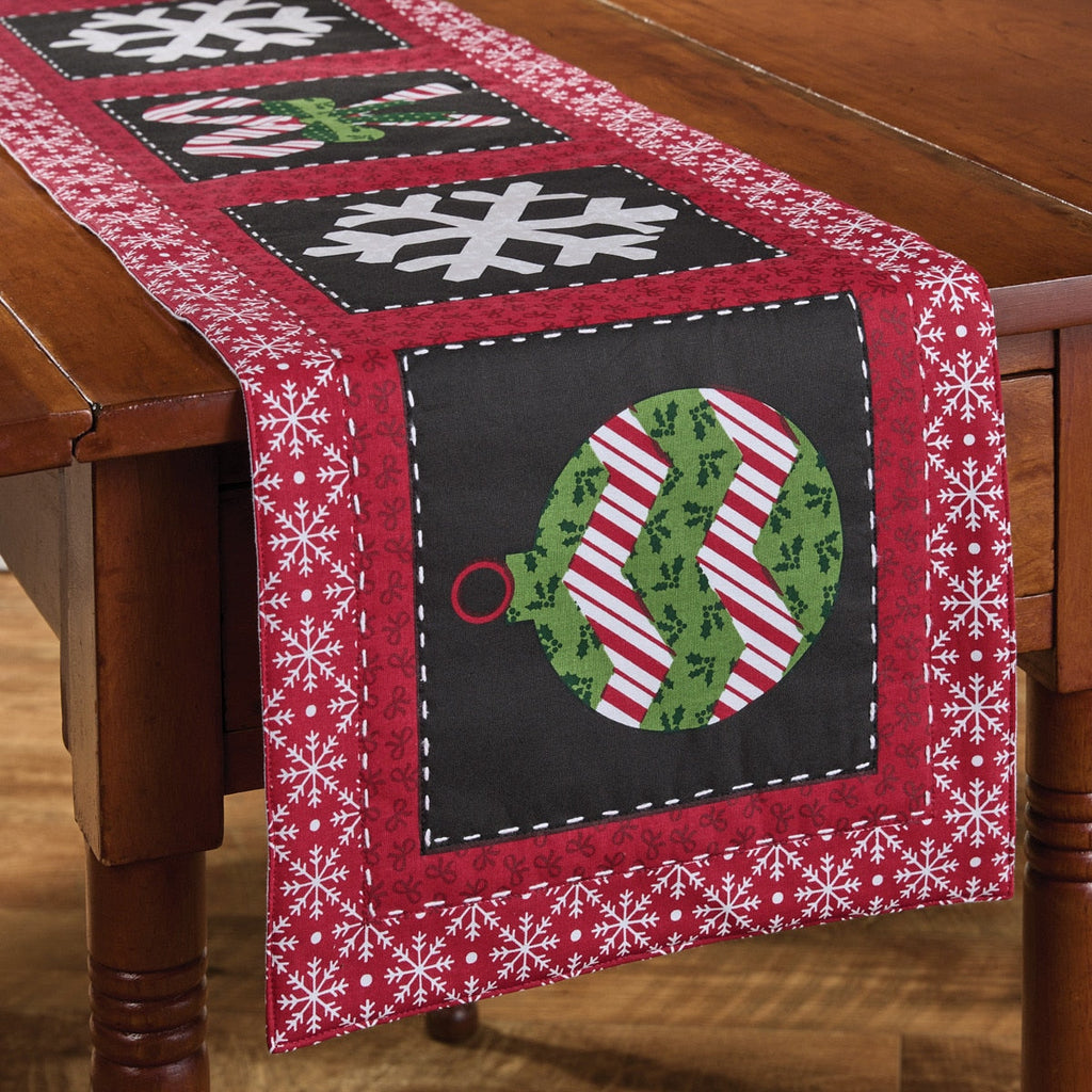 Candycanes And Snowflakes Quilted  Table Runner 54"