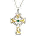 Trinity Knot Diamond And Emerald Silver Celtic Cross Pendant