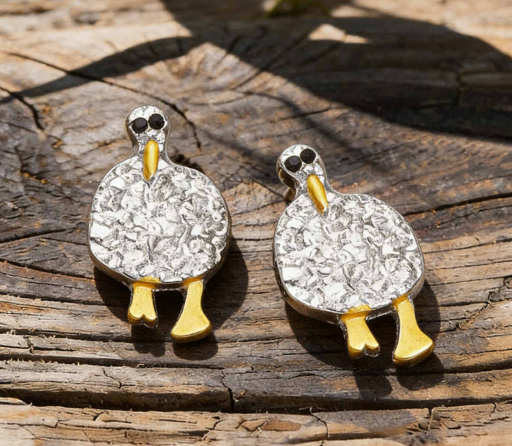 Cartoon Bird Earrings with Vintage Wrinkle Finish