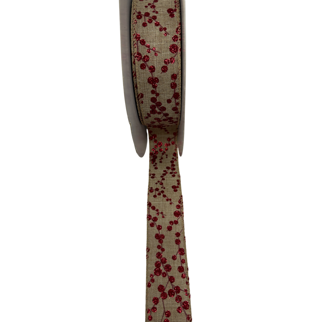 Burlap Berries Ribbon 1.5 inch - By the Yard