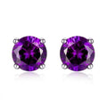 Lab Created Amethyst 6mm Round Cut 925 Sterling Silver Stud Earrings
