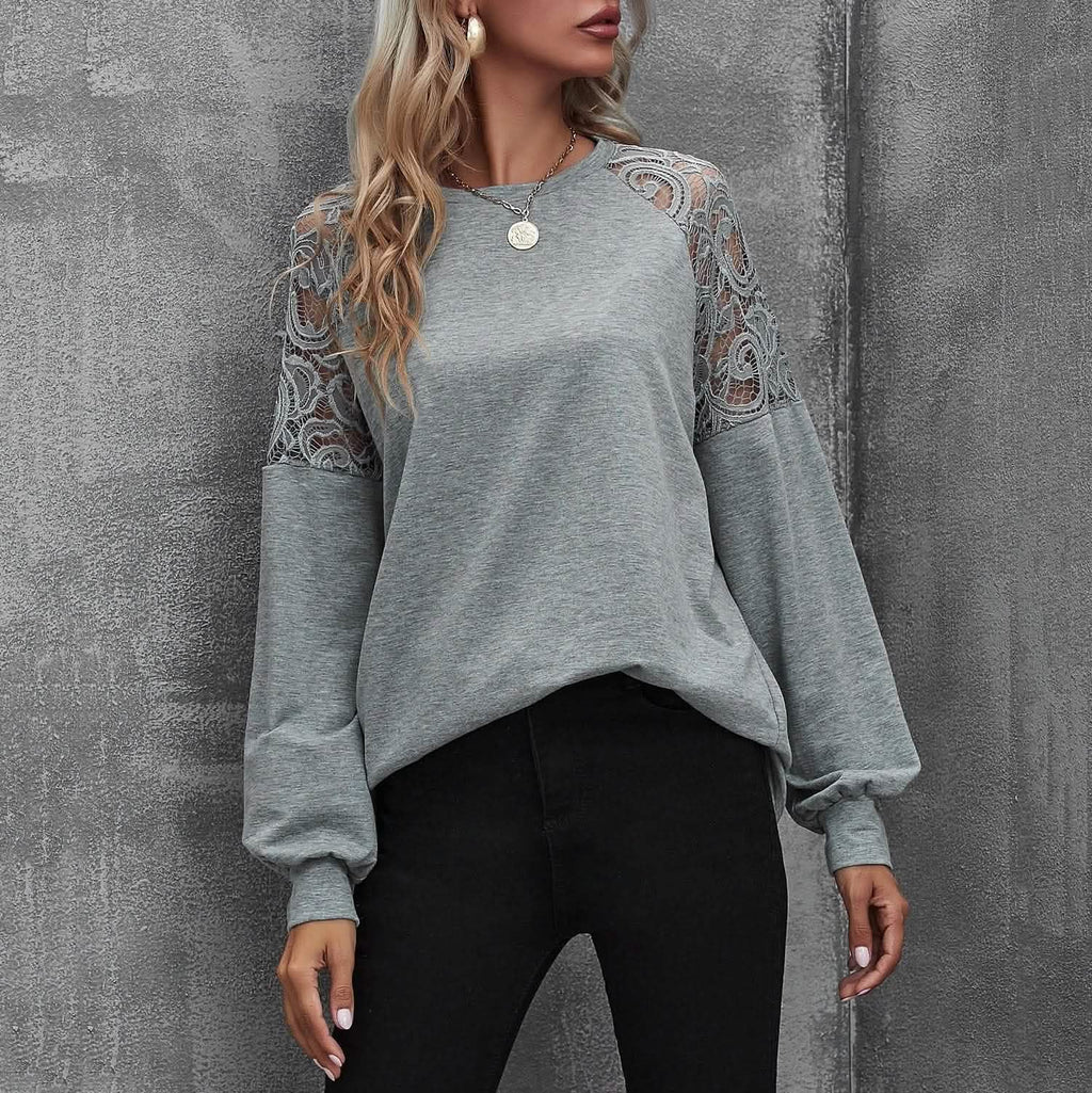Lace Insert Raglan Sleeve Pullover