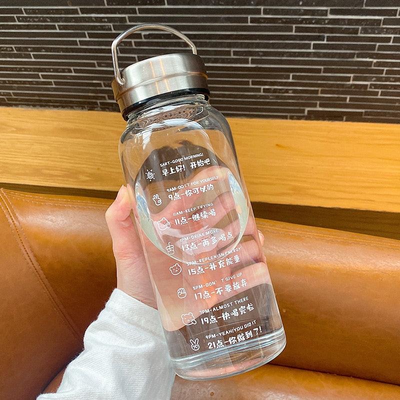 Large Capacity Water Bottle Transparent Milk Juice Cup Outdoor Travel Sport Portable Drinkware Tea Glass Bottle Glass Water Bottle Wide Mouth Stainless Steel Filter Attached lid Hydrating Sport Water