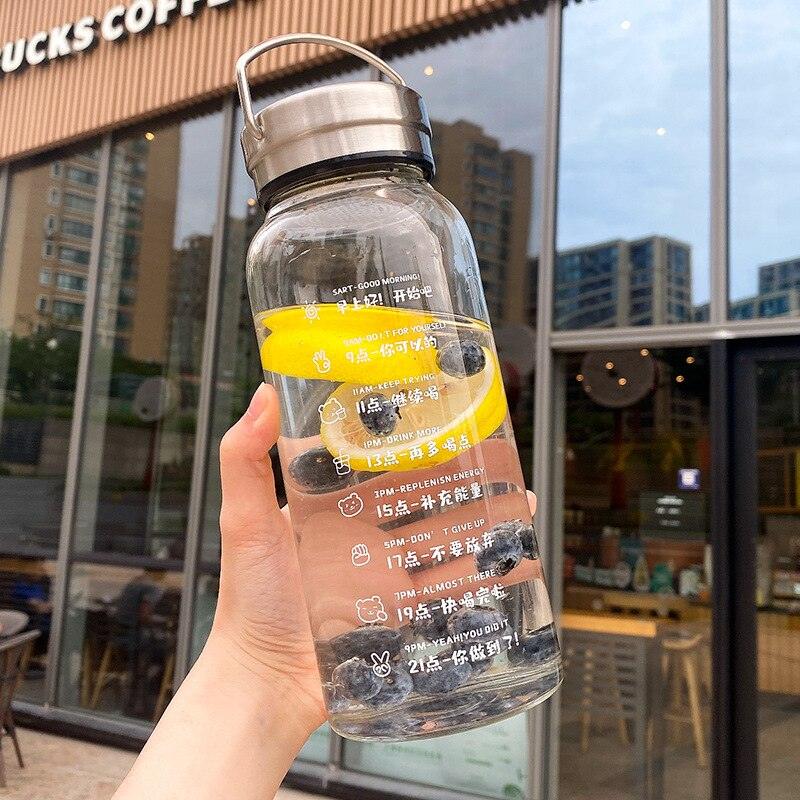 Large Capacity Water Bottle Transparent Milk Juice Cup Outdoor Travel Sport Portable Drinkware Tea Glass Bottle Glass Water Bottle Wide Mouth Stainless Steel Filter Attached lid Hydrating Sport Water