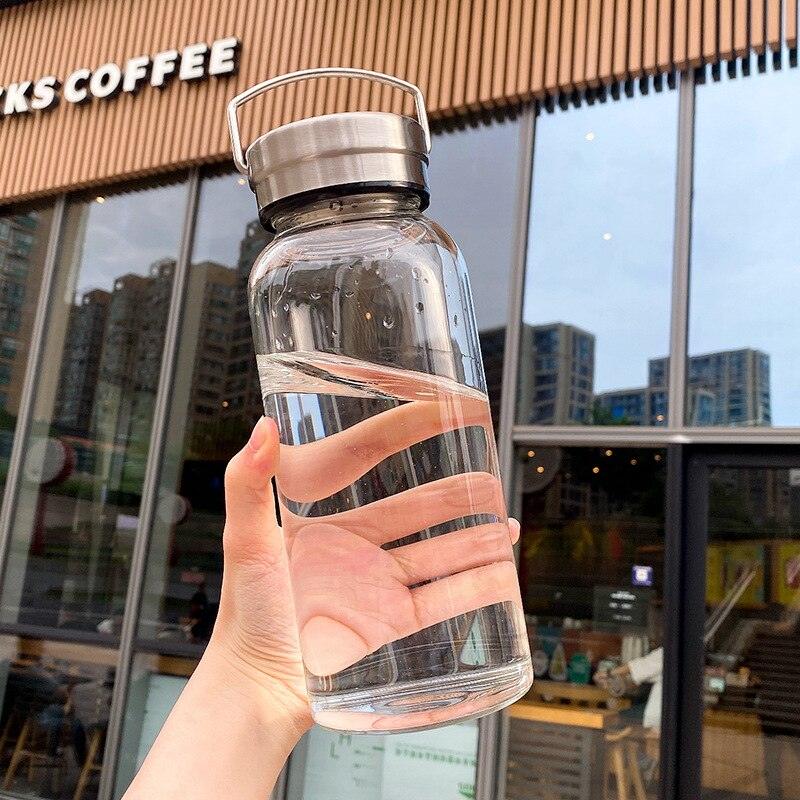 Large Capacity Water Bottle Transparent Milk Juice Cup Outdoor Travel Sport Portable Drinkware Tea Glass Bottle Glass Water Bottle Wide Mouth Stainless Steel Filter Attached lid Hydrating Sport Water