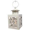 B/O Lighted Metal Holiday Lantern with LED Tealight - White