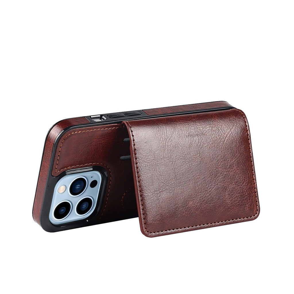 Leather Phone Cover For iPhone 13 Pro Max 12 Mini 11 XS Max XR X Luxury Brown Card Holder Protection Case Luxury Back Cover Wallet Case For Cards 3 Compartments Card Holder for Women