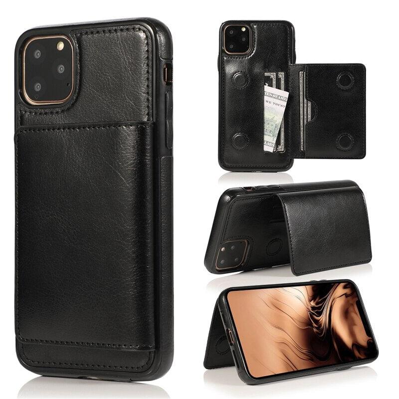 Leather Wallet Case For iPhone 11 Pro Max XS Max XR X 8 7 6S 6Plus 5 5S With Stand Card Pocket Case Cover Shockproof Texture PU Leather  Wallet Cover
